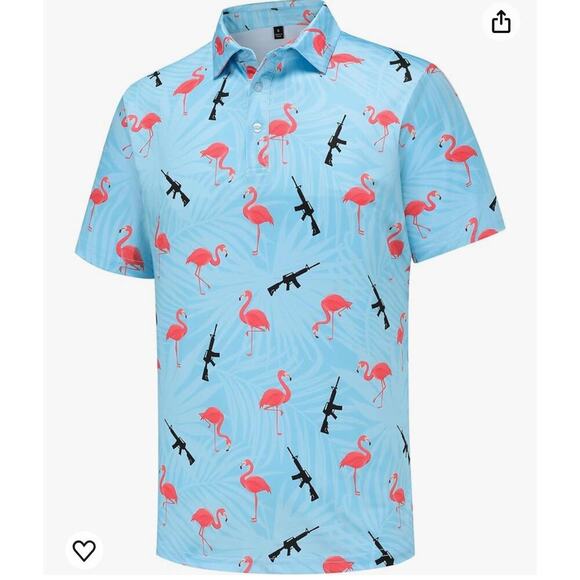 EAgle six Golf Polo flamingo gun pale blue funny Moisture wicking Athletic  XXL - Picture 1 of 6